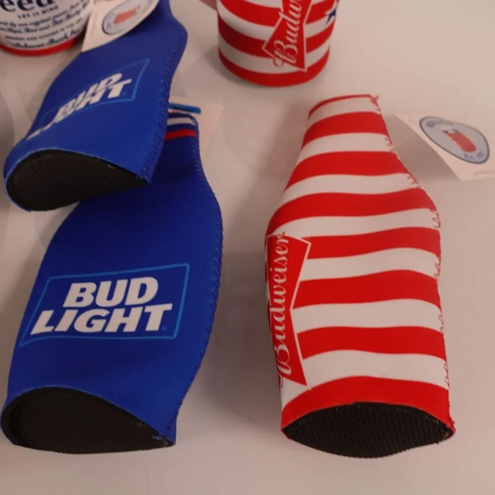 Lot of 10 Budweiser Logo Beer Bottle Zipper Sleeve Koozies USA Insulated New